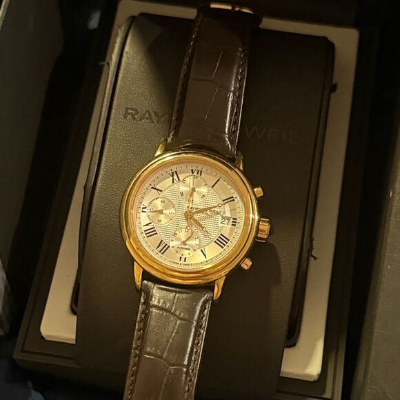 NEW! Raymond Weil Maestro Skeleton rose gold & brown Watch 7737 Timepiece - Picture 1 of 6